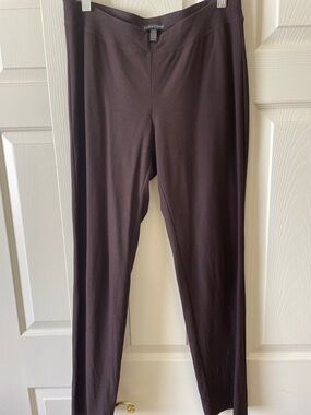 Eileen Fisher Straight Leg Pants Washable Crepe in Dark Brown XS 4-Way Stretch